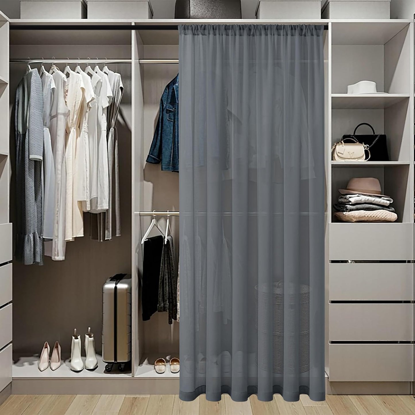 Tollpiz Sheer Door Curtains Closet Linen Textured Curtains Sheer Doorway Light Filtering Voile Rod French Door Pocket Curtain Patio Glass Door, 25 x 72 inches Long, Dark Grey, Set of 1 Panel