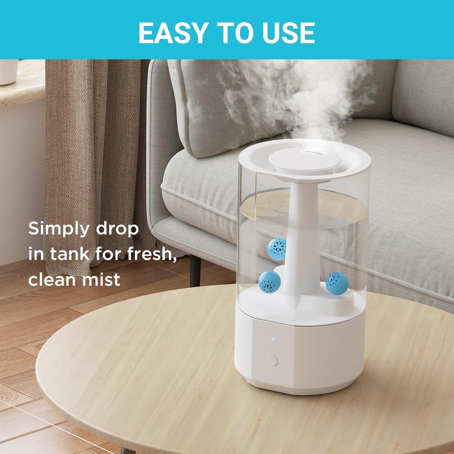 Humidifier Cleaning Ball ??Fights Mold & Odor, Prevents Hard Water Build-Up, Eliminates White Dust, For All Humidifiers & Fish Tanks