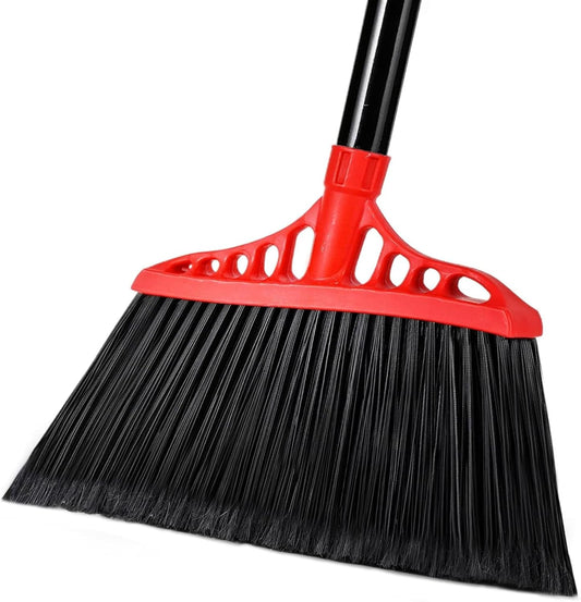 Heavy Duty Angle Broom - 55" Adjustable Iron Handle with Stiff Bristles - Commercial-Grade