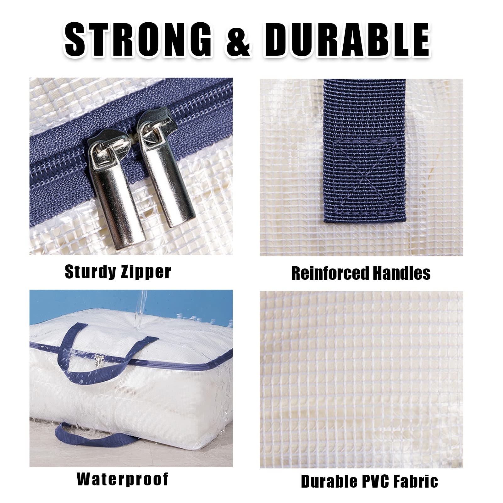 Ineetatu Clear Storage Bags with Zipper, 75L Extra Large Capacity - Closet, Underbed Storage