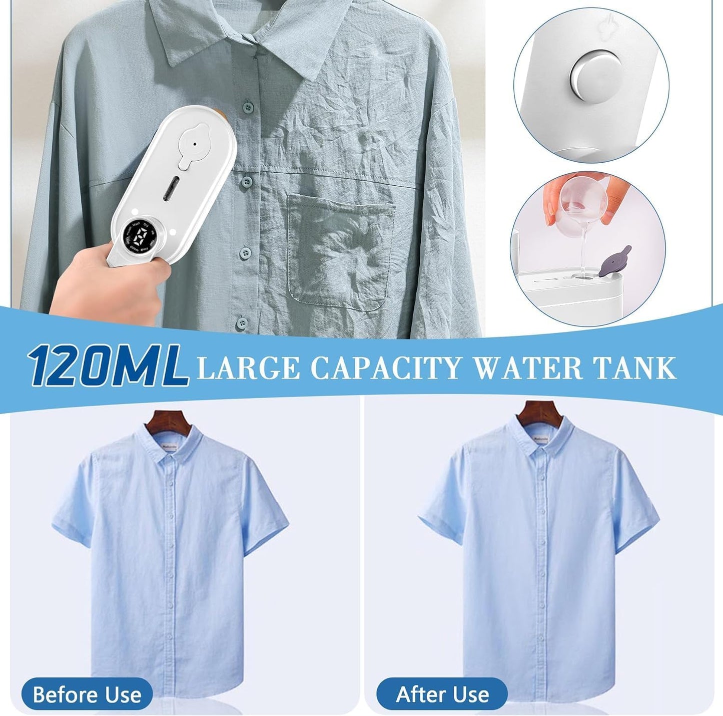 Travel Steamer for Clothes Portable Mini, 8 Steam & Iron Modes Iron Steamer, 2 in 1 Portable Steamer Support Dry&Wet Ironing, 15S Heating, 180° Rotatable Travel Steam Iron