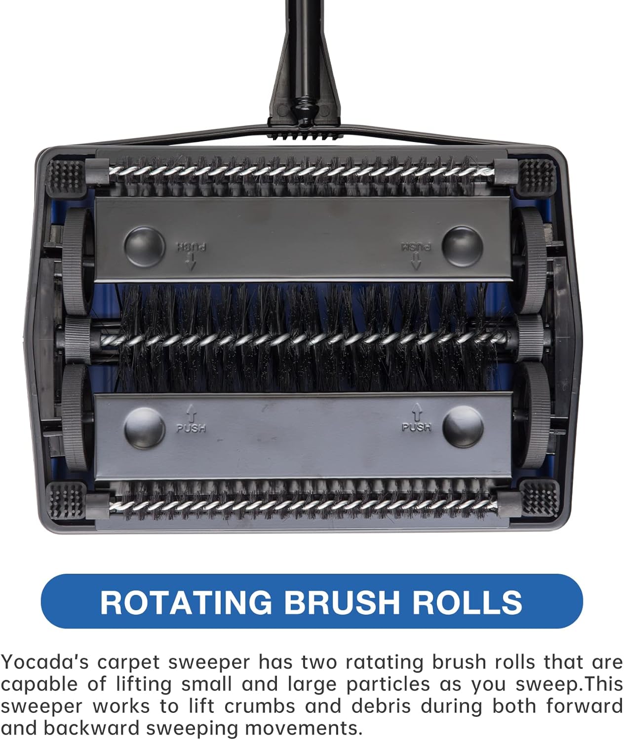 Yocada Carpet Sweeper Cleaner for Home Office Low Carpets Rugs Undercoat Carpets Pet Hair Dust Scraps Paper Small Rubbish Cleaning with a Brush Dark Blue