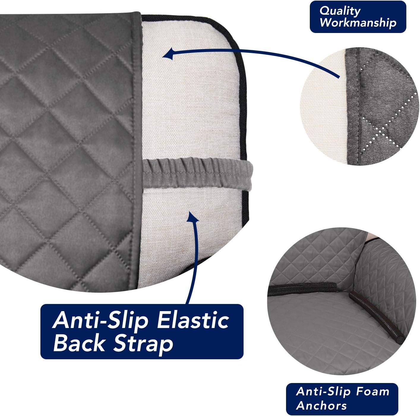 PureFit Reversible Quilted Sofa Cover, Water Resistant Slipcover Furniture Protector, Washable Couch Cover with Non Slip Foam and Elastic Straps for Kids, Dogs, Pets (Chair, Gray/Light Gray) Small