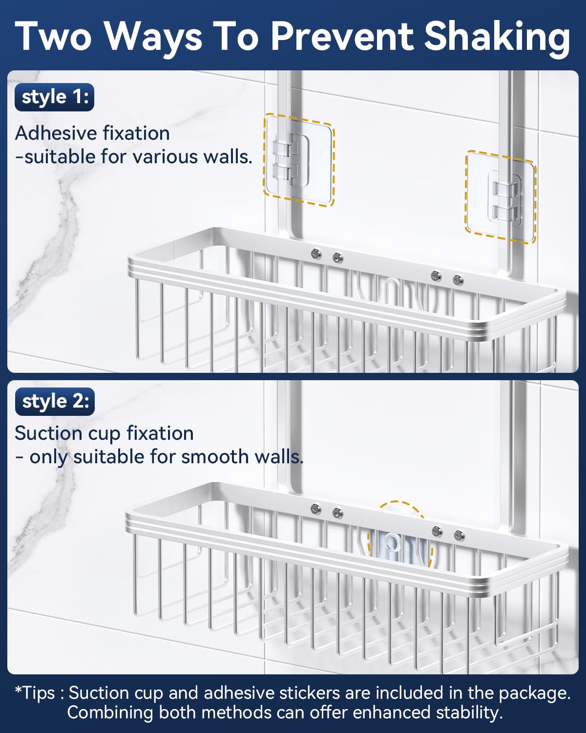 YASONIC Never Rust Shower Caddy Hanging, Aluminum Shower Racks for Inside Shower, 2-Tier Shower