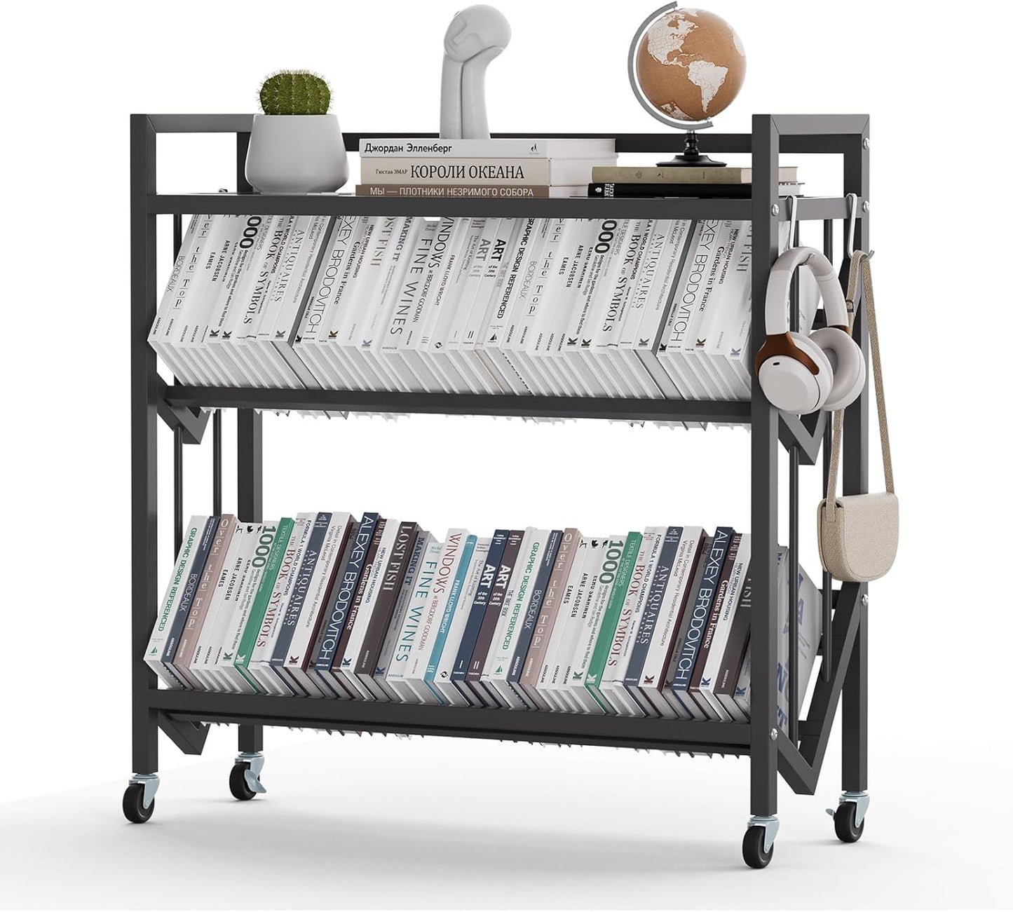 Book Carts 3 Tier 35.4x32x9.84 in Rolling Book Cart Large Capacity Bookshelf Storage Rack Mobile Book Storage with Wheels Cart for Home Office Living Room Classroom (3 Tier)