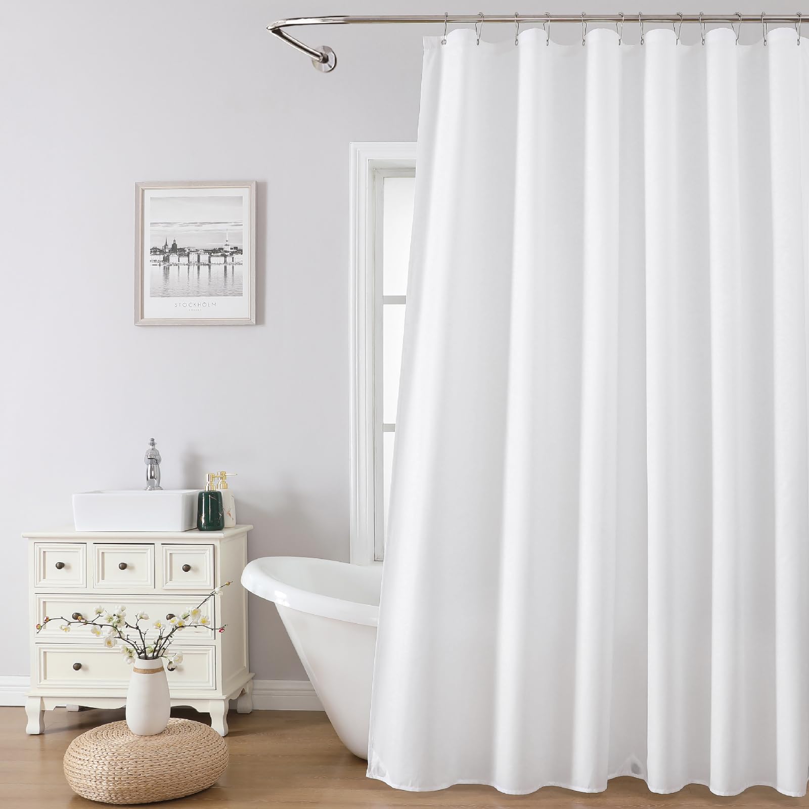 THAIGEE 1 Pack Water-Repellent Fabric Shower Curtain Liner, 72x72 White