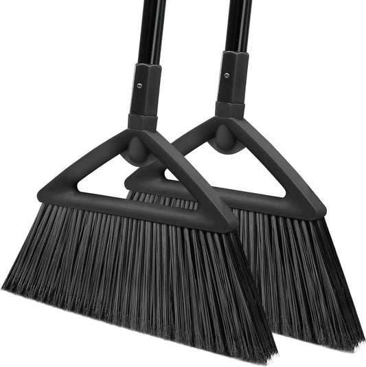 2PCS Heavy Duty Angle Broom, Long Pole Brooms for Indoor, Outdoor Sweeping, Kitchen to Courtyard