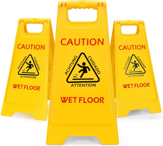 MATTHEW CLEANING 25'' Industrial Wet Floor Sign 3 Pack 2-Sided Safety A-Frame Birght Yellow