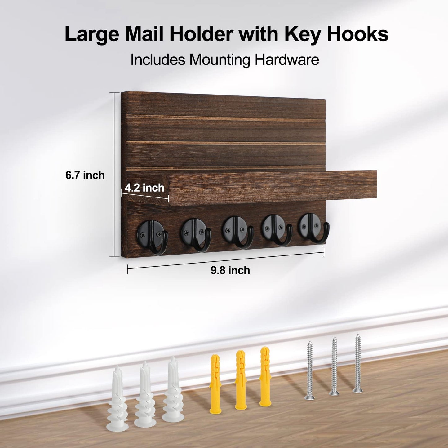 Lwenki Key Holder for Wall, Decorative Key and Mail Holder with Shelf Has Large Key Hooks for Bags