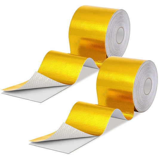 Zonon 2 Rolls Aluminum Foil Tape Heat Shield Tape Barrier Adhesive Reflective Fiberglass Thermal Insulation Reflective Material High Temp Protection(Gold,2 Inch X 65.6 ft)