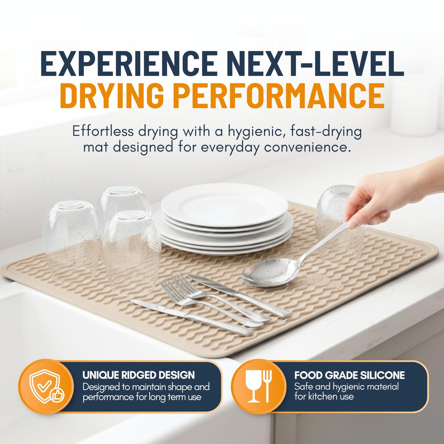 Silicone Dish Drying Mat for Kitchen Counter - Multi-Use 16 x 12 Inch Pad, Non-Slip &