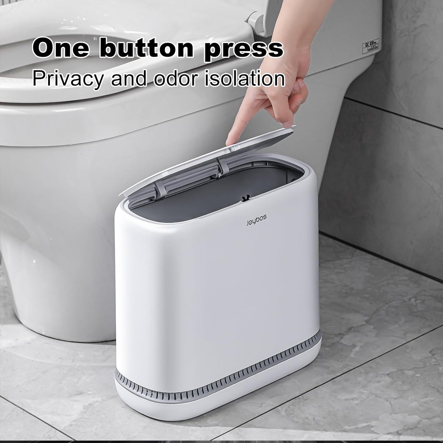 JOYBOS Bathroom Trash Cans,Adsorption Garbage Can with Press Type Lid,10L Dogproof Slim Plastic Narrow Trash Bin,3 Gallon Garbage Bin for Home,Office and Narrow Place