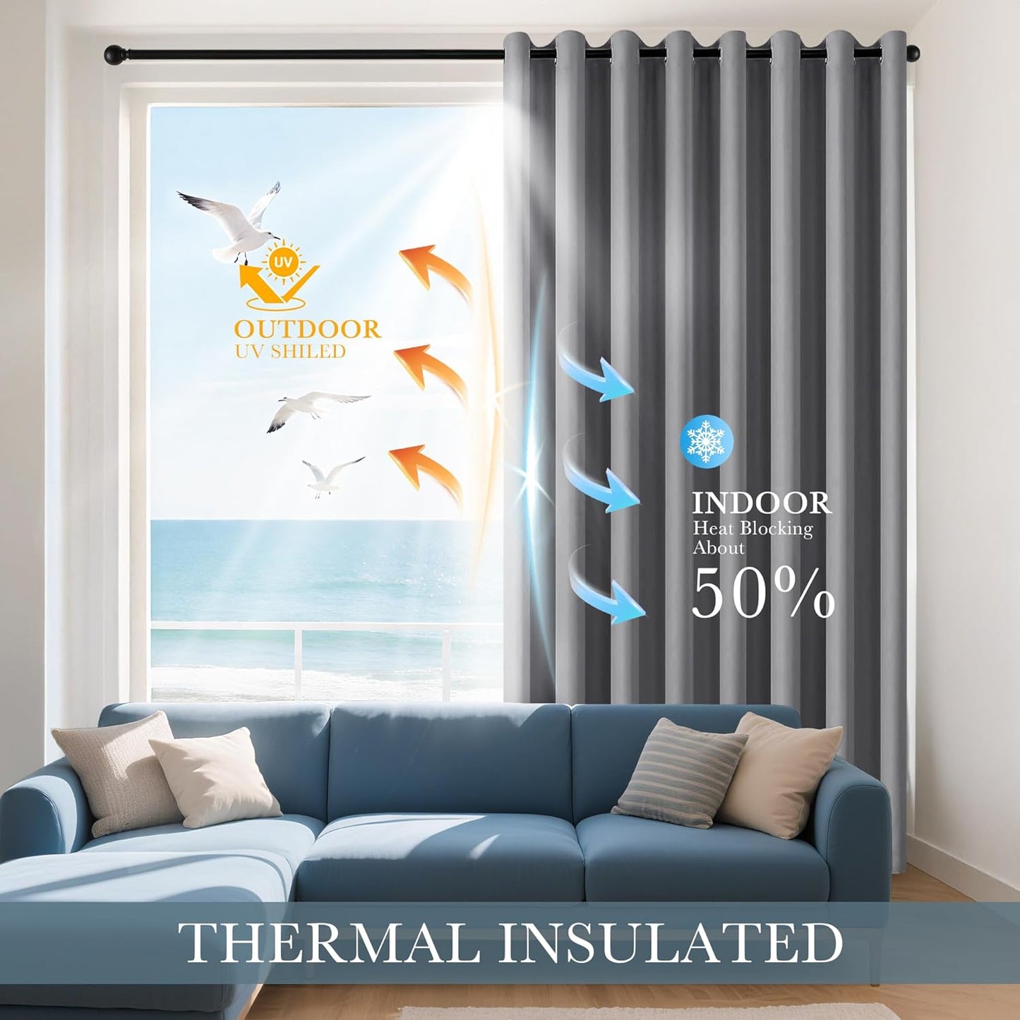 PONY DANCE Blackout Curtains for Bedroom 72 Inch Length 2 Panels Set, Privacy Thermal Insulated Room Darkening Grommet Drapes for Living Room Window, W34 x L72 Inch, Sliver Grey