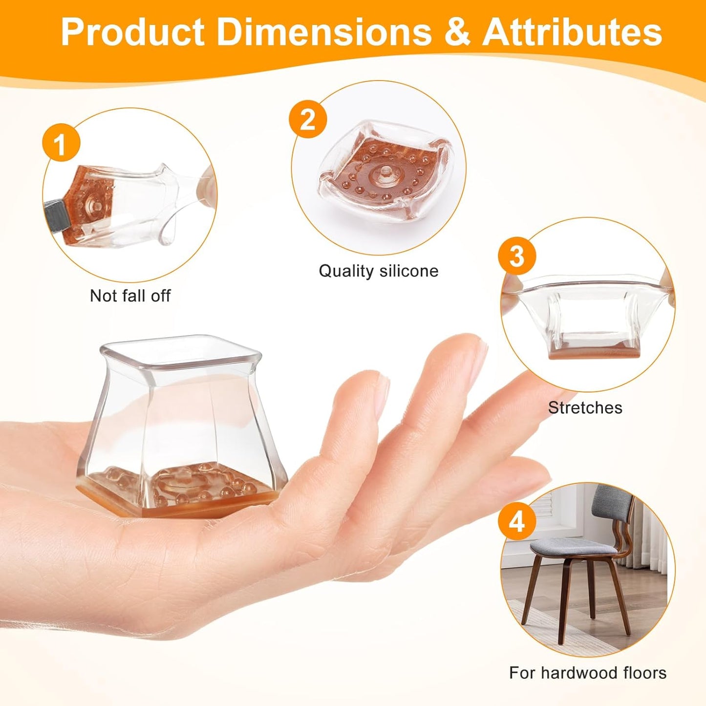 CHUNZEXI 48 Pack Square Chair Leg Floor Protectors for Hardwood Floors, Silicone Felt Covers Pads Caps, Protect Wood Furniture Feet Floors Noise Reduce and Scratch (Square Large & Clear)