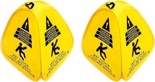 Kraken Sign Co - Pop-up Sign, Yellow 4-Sided Bilingual Trilingual English/Spanish/French Warning