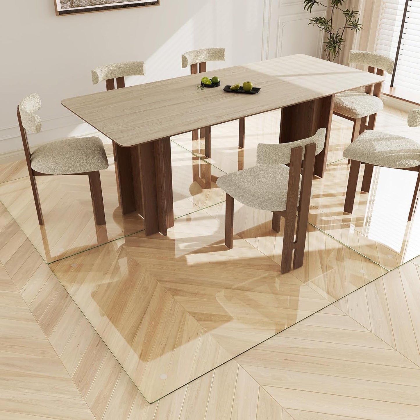 Koonmi Tempered Glass Chair Mat 60"x46" - Premium Office Chair Mat for Hardwood Floors & Low-Pile Carpet with 4 Non-Slip Pads - Thick Scratch-Resistant Surface