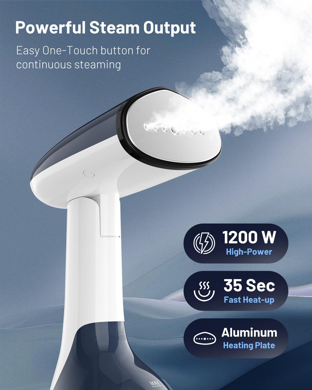 BEAUTURAL Steamer for Clothes, Handheld Garment Wrinkle Remover, White