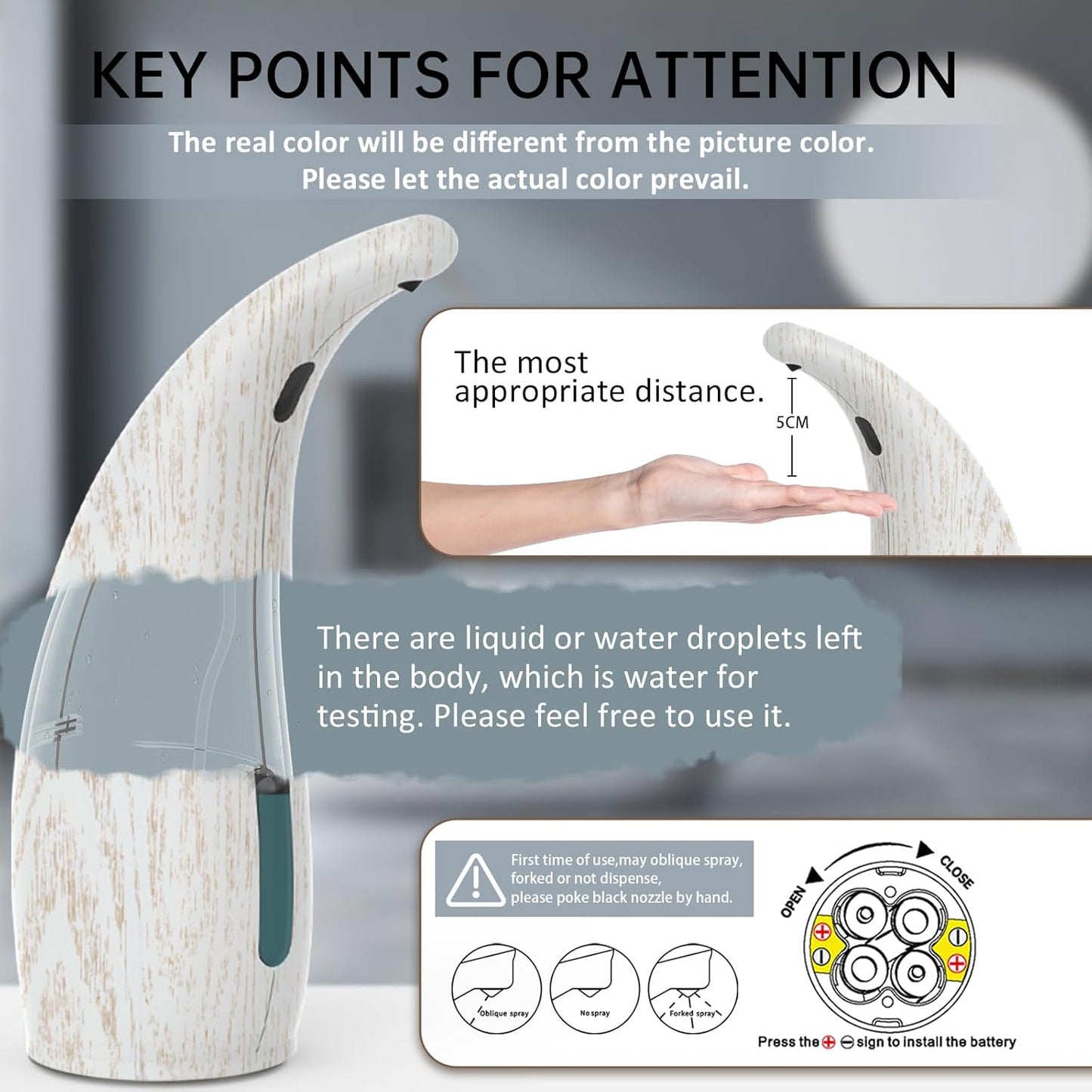 Automatic Liquid Soap Dispenser，300ML Touchless 4 Gear Adjustable,Countertop Electric Battery Operated Hand Soap Dispenser with Sensor for Bathroom,Kitchen,Office(White Wood Grain)