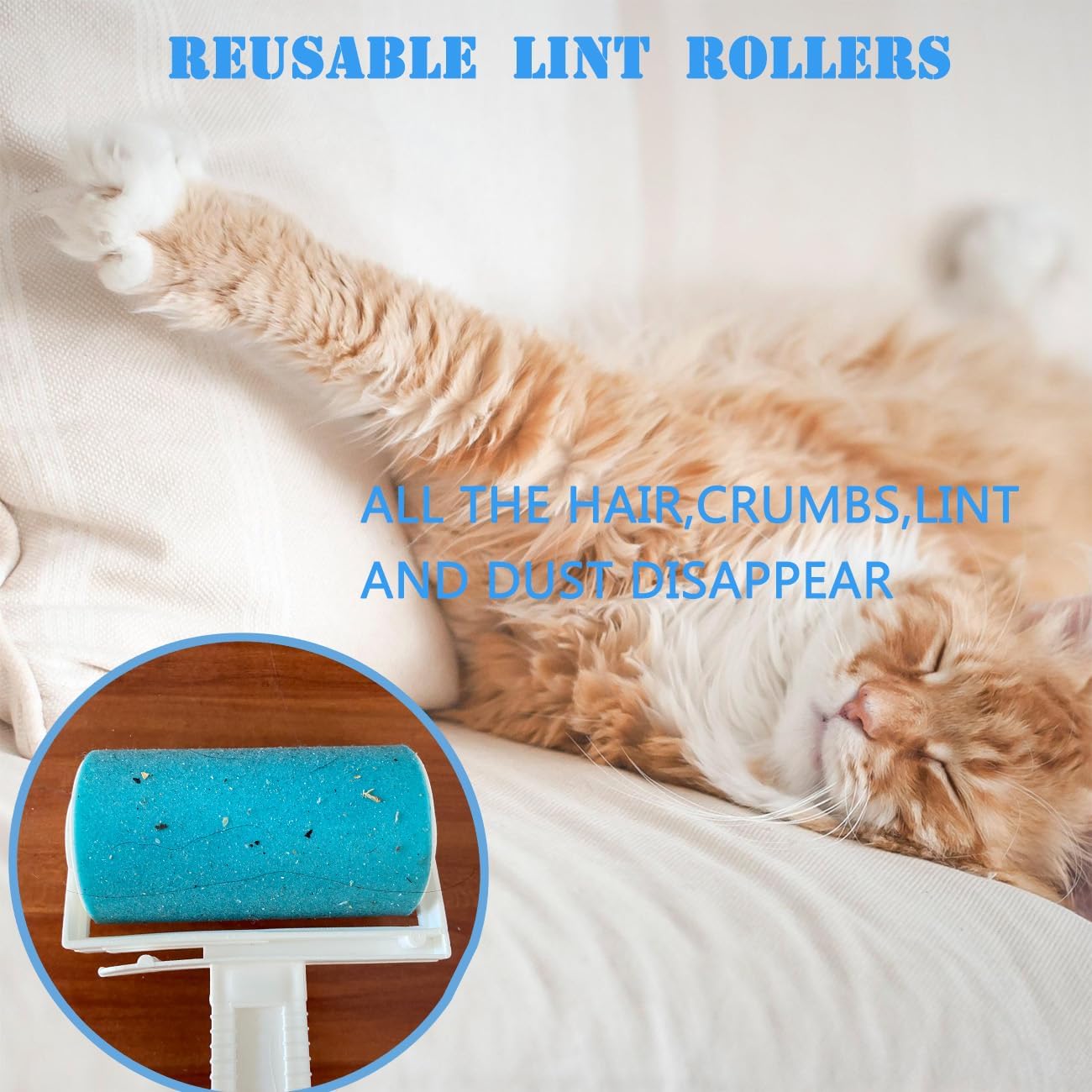 Reusable Portable Lint Roller 4 Pack, Washable Sticky Lint Roller Travel Pet Hair Remover Brush Include Medium/Mini Size Cleaner for Clothes, Cat Dog Hair, Funiture
