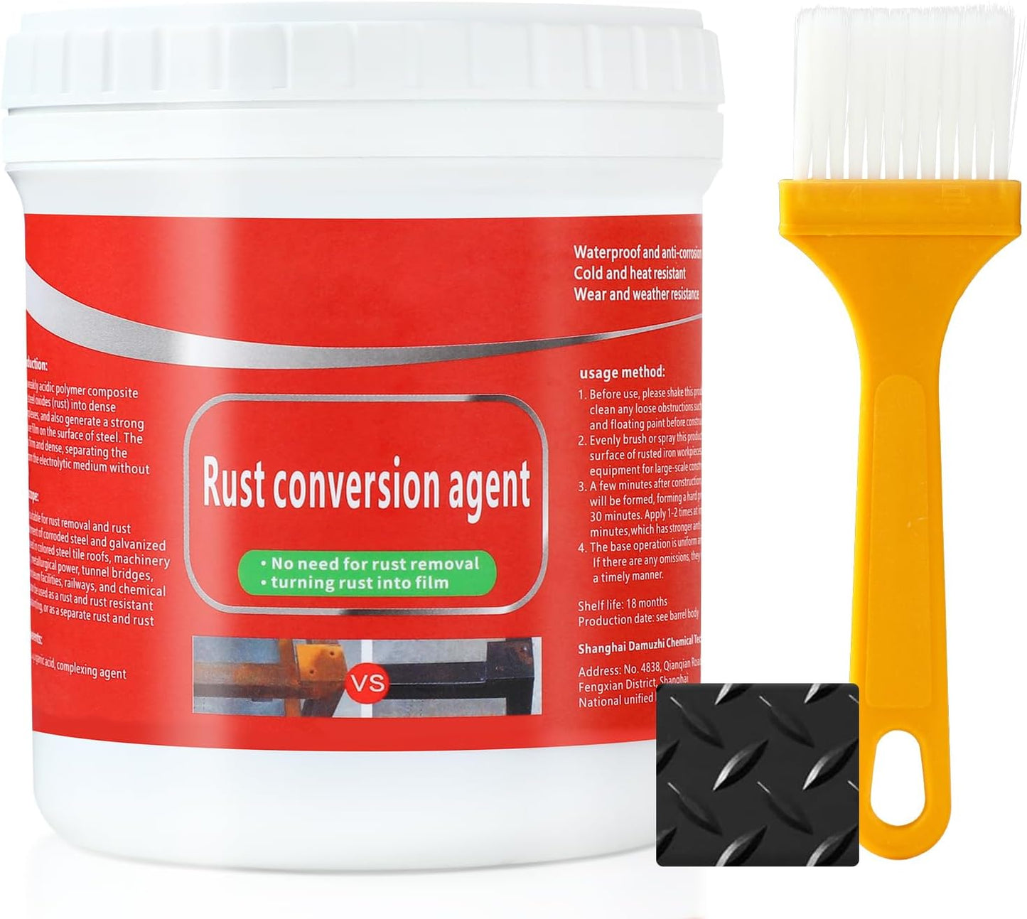 Rust Renovator,Rust Remover for Metal,Rust Converter for Metal,Water-Based Rust Remover for Metal, Rust Removal Converter Metallic Paint with Brush,Multi-Functional Anti-Rust Paint 300g(Black)