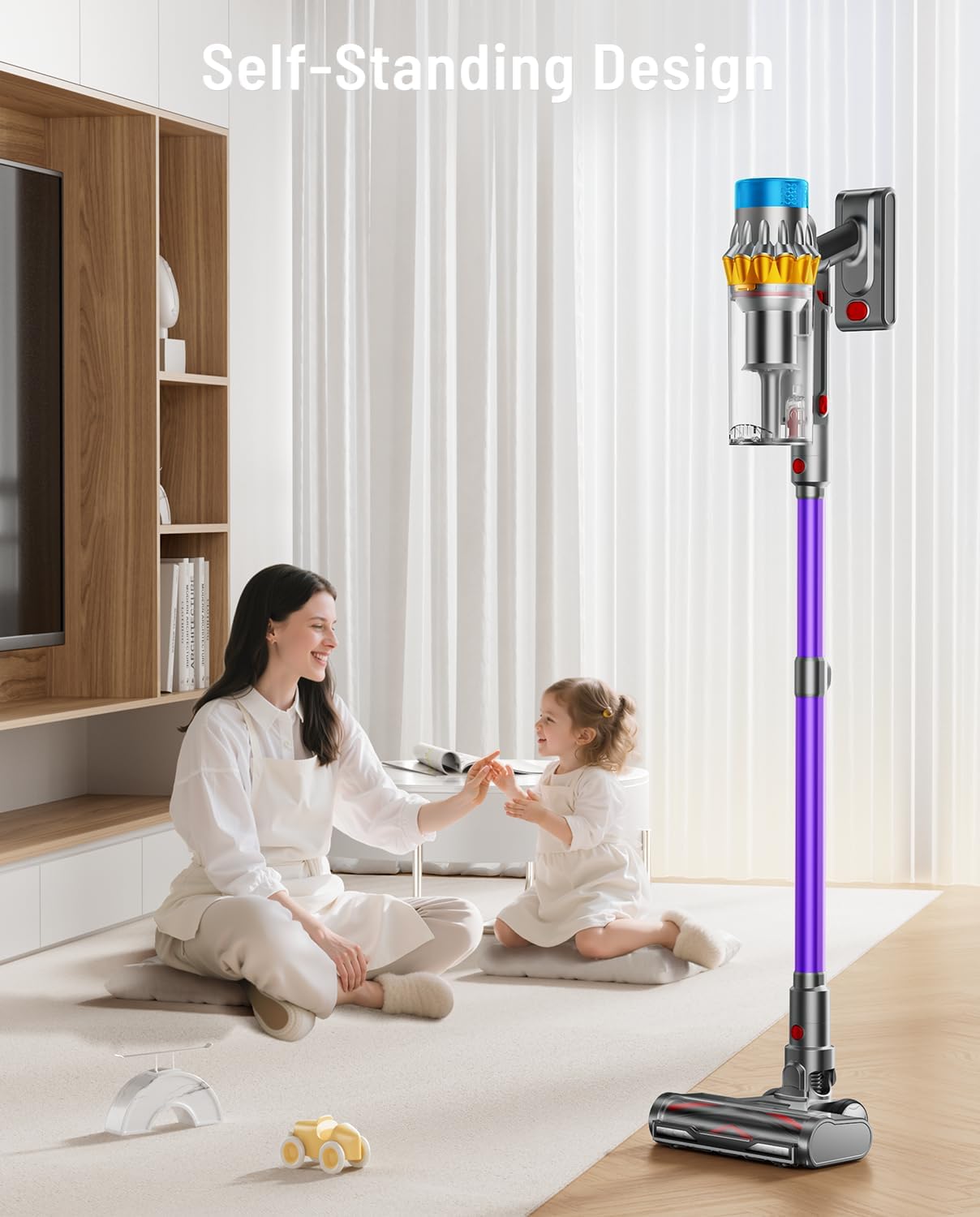 Cordless Vacuum Cleaner, 600W 50KPA 70Min Powerful Vacuum Cleaners for Home, Self-Standing Stick Vacuum Cordless Rechargeable/ Anti-Tangle/OLED Screen/1.8L Cup for Home Pet Hair/Carpet/Hardwood Floor