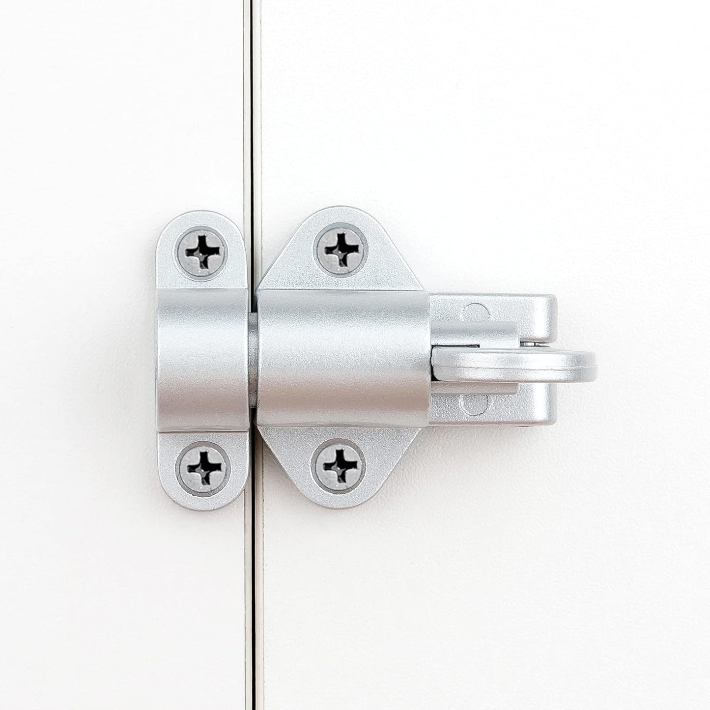 5 Packs Self-Closing Latches，Silver Gray Spring Door Lock，Resilient Bolt Latch Aluminum Alloy Safety Automatic Spring Barrel Slide Door Lock with Screws,Used for Gate,Window and Cabinet etc