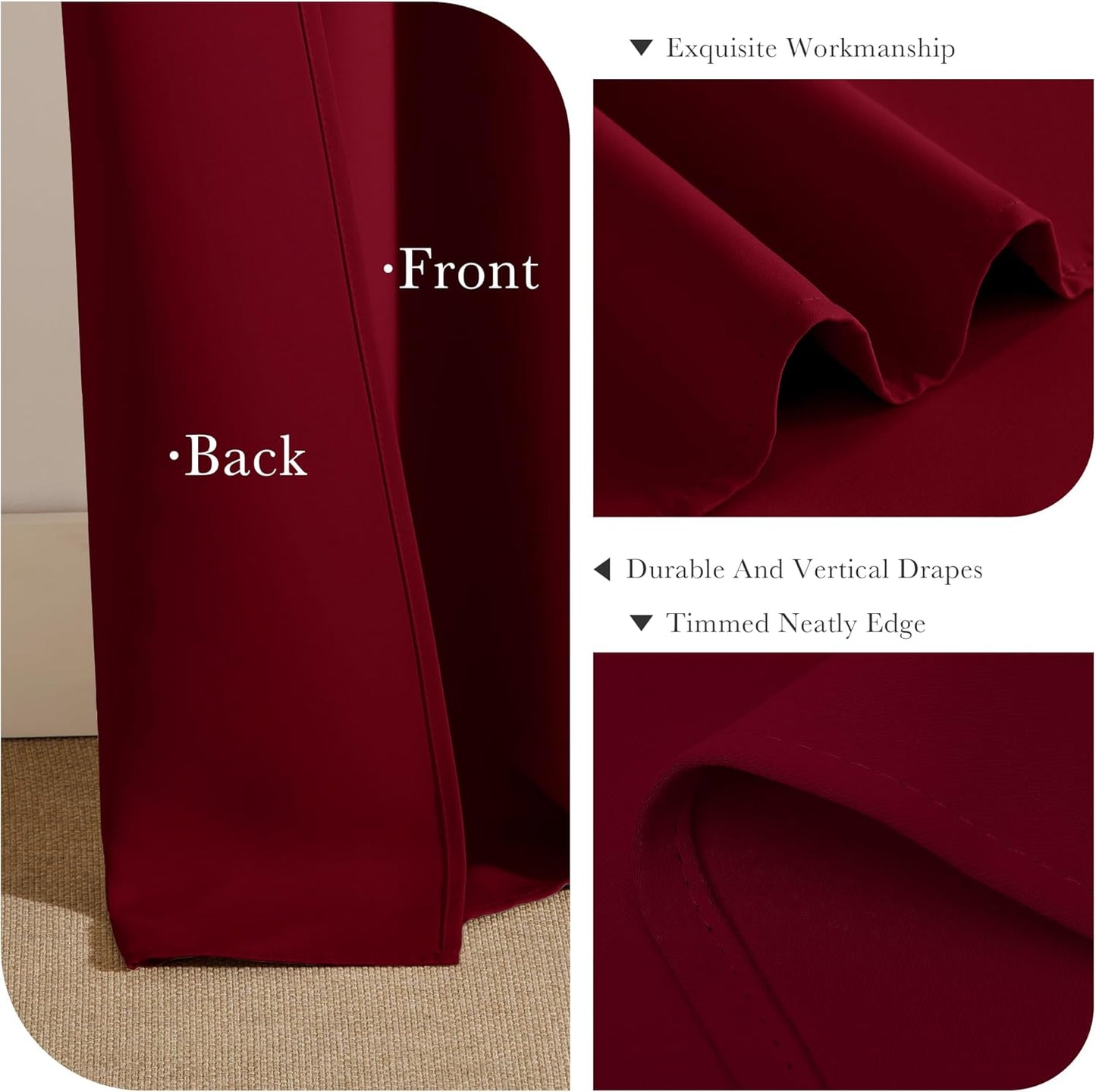 PONY DANCE Blackout Curtains for Bedroom - Double Pieces Thermal Insulated Drapes Noise Reducing Solid Grommet Top Window Curtain Panels for Home Decoration and Doorway, 55 x 80 inch, Red, 1 Pair