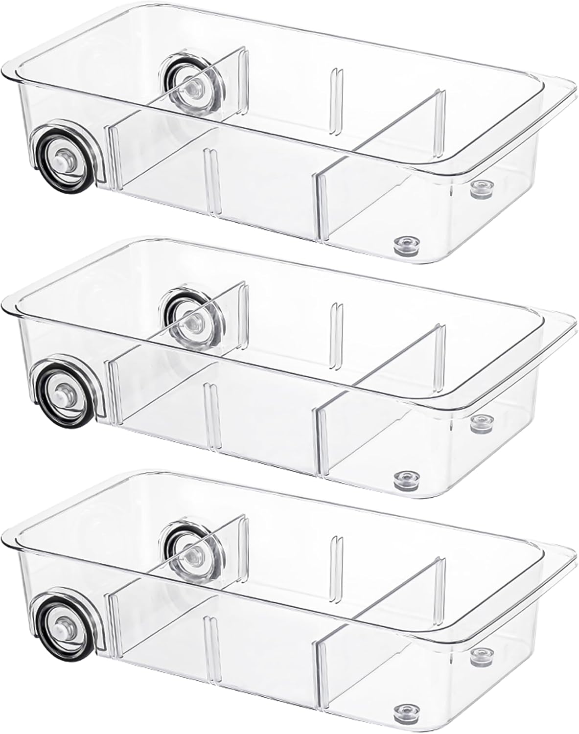 Fridge Organizer Bins With Wheels, 3 Pack Roll Out Refrigerator Organizers And Storage Refrigerator Drawer With Dividers, Upgrade Thick Plastic Pantry Storage Bins, Kitchen Organization