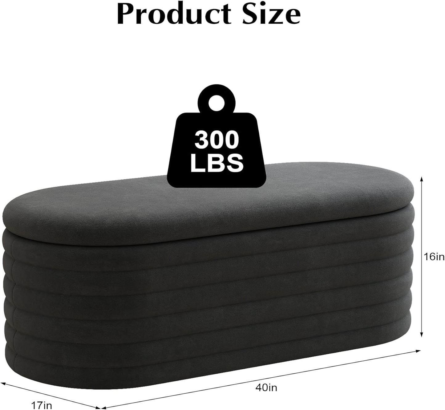 Storage Ottoman Bench, 40" Storage Bench, Upholstered Fabric Storages Benches End of Bed Stool with Safety Hinge, Shoe Storages Benches for Bedroom, Living Room, Entryway, Closet, Black