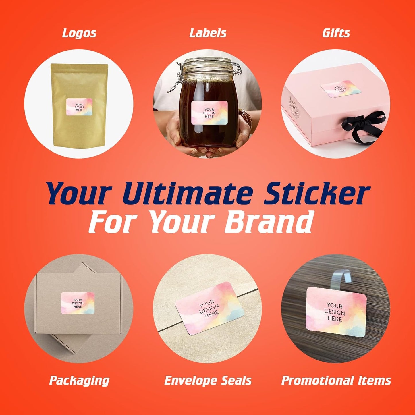 100 Custom Vinyl Stickers - Upload Your own Image, Text, Design, Logo - Personalized Logo Labels for Handmade, Packaging, Bottle, Jars, Candle, Brand Stickers (Watercolor, 4x2)