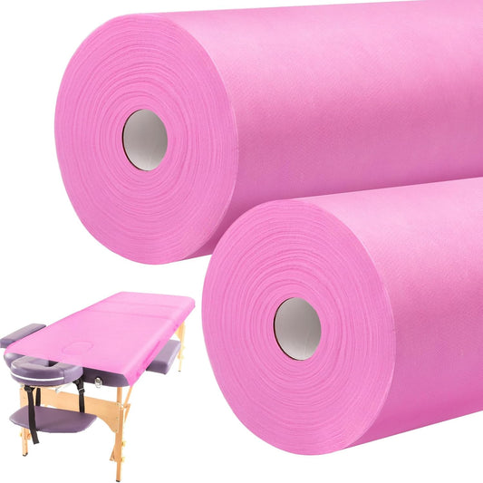 Tudomro 2 Roll Disposable Non Woven Bed Sheets 24 x 71 Inch Massage Table Paper Covers Non Woven Fabric Massage Sheets Waterproof Spa Breathable Bed Cover for Beauty Salon, Hotels(Pink)