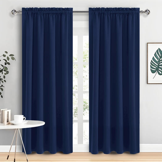 DWCN Navy Blue Blackout Curtains for Living Room 84 Inch Length 2 Panels Set, Window Drapes Thermal Insulated Room Darkening Rod Pocket Curtains for Kids Boys Room (W42 x L84 Inch, Navy Blue)