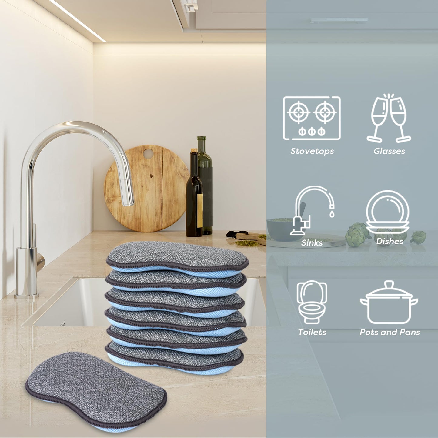 Multi-Purpose Sponges Kitchen By Scrub-it - Non-Scratch Microfiber sponges for Cleaning, Along with