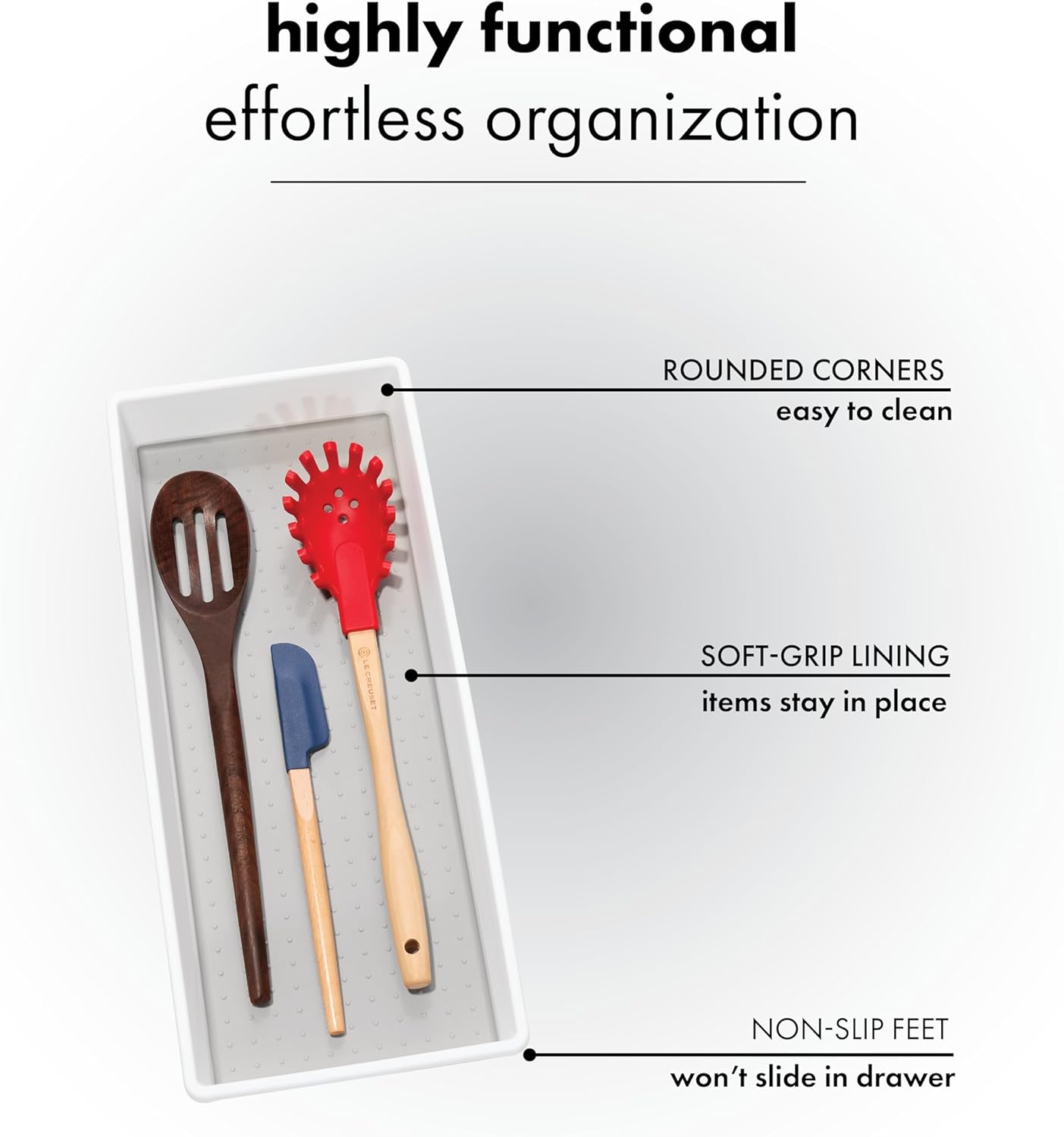 Madesmart Organizer Bin Non-Skid Feet 15.5" X 6.6" X 2.1" Plastic White With Gray