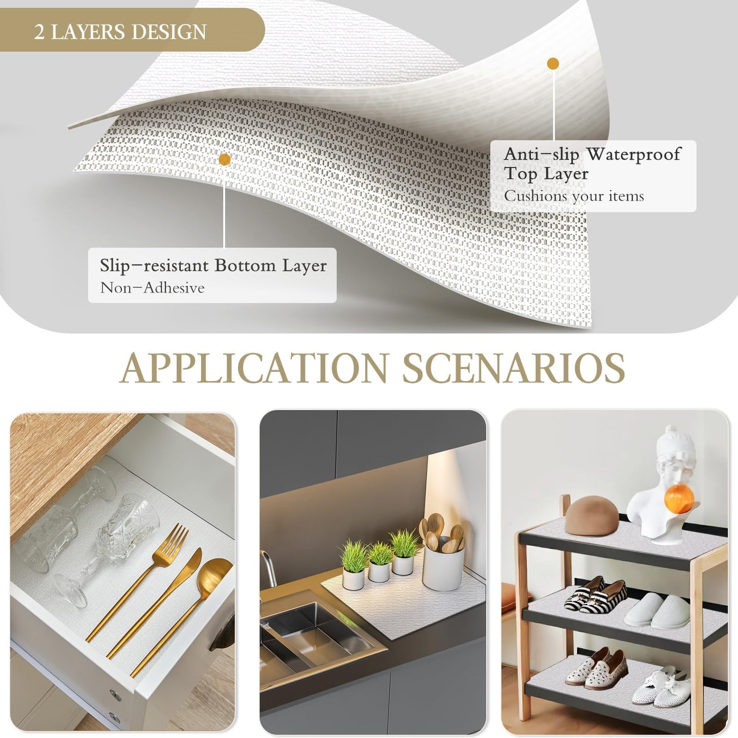 Beautysaid Shelf and Drawer Liner for Kitchen Cabinet Non Adhesive Non Slip