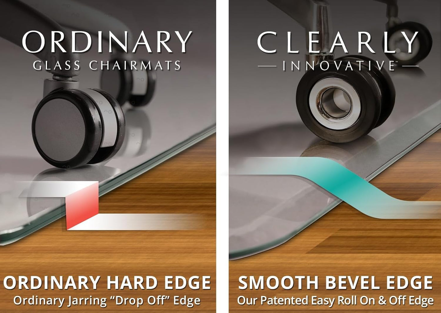 Glass Chair Mat with Exclusive Beveled Edge by Clearly Innovative 1/4” Thick Ultra-Clear Glass, Protect Your Home or Office Floor, Hardwood or Carpet (STARPHIRE, 45" by 53")