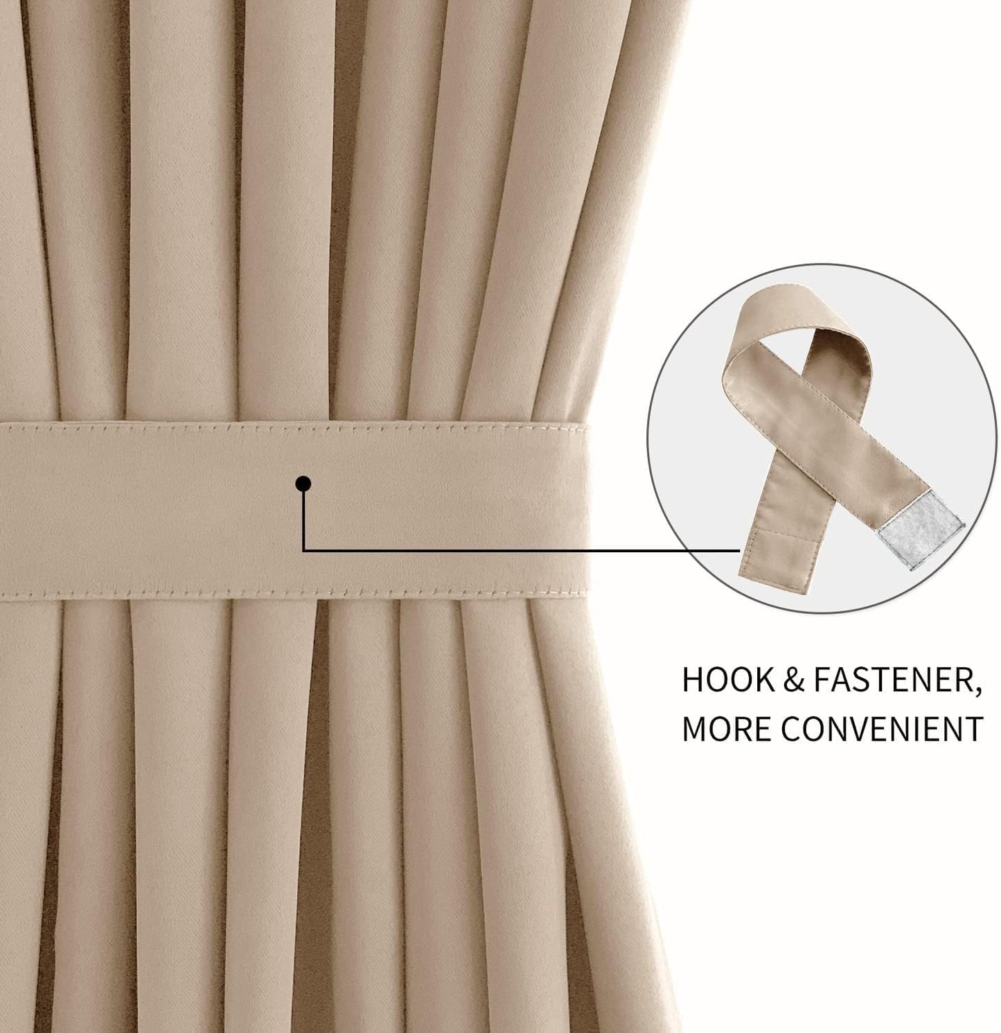 DWCN French Door Curtains – Rod Pocket Thermal Blackout Curtain for Doors with Glass Window, Kitchen and Patio Doors for Privacy, 54 X 80 Inches Long, 1 Curtain Panel with Tieback, Beige