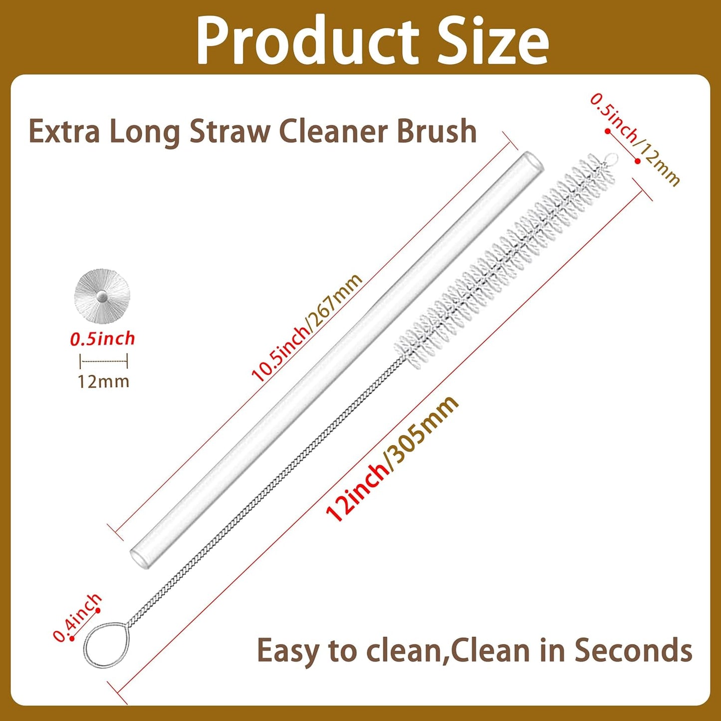 Straw Cleaner for Reusable Straws,Straw Cleaner Brush Extra Long 12 Inch,Straw Brush Cleaner for Baby Bottle,Stanley Cup,Sippy Cup and Coffee Machine(10-Pack).