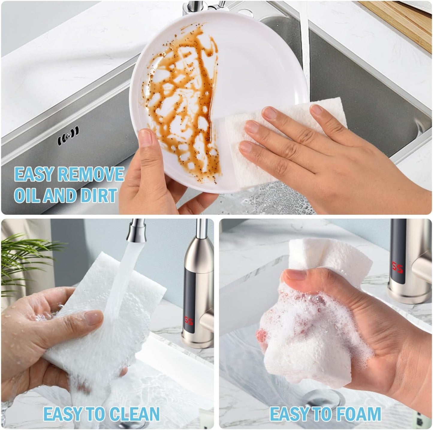 YoleShy White Sponges Kitchen 10 Pack Natural Compressed Cellulose Sponges for Dishes Non Scratch for Household Cookware Bathroom Cars Soft Super Absorbent Reusable