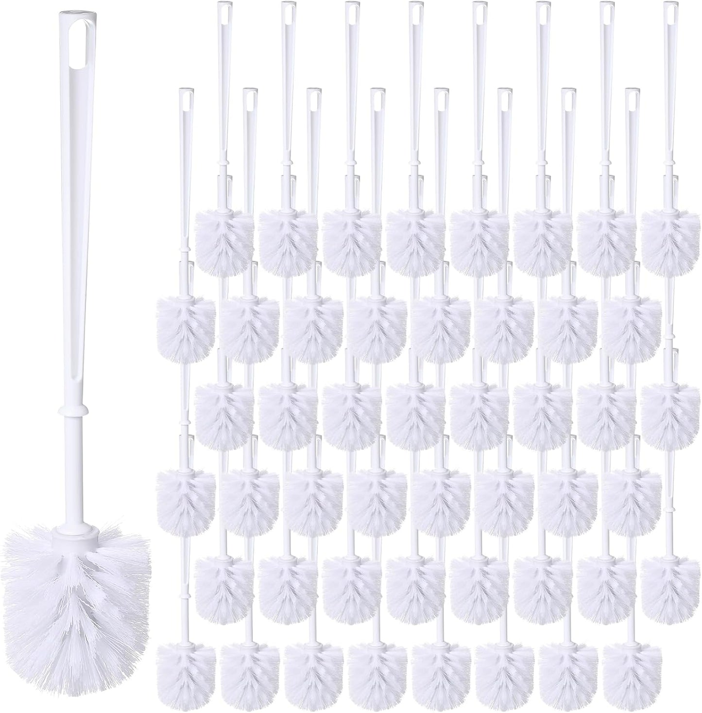 Mimorou 50 Pcs White Toilet Brush, Bathroom Toilet Bowl Brush, Soft Bristle Long Handle Plastic Toilet Scrubber for Bathroom