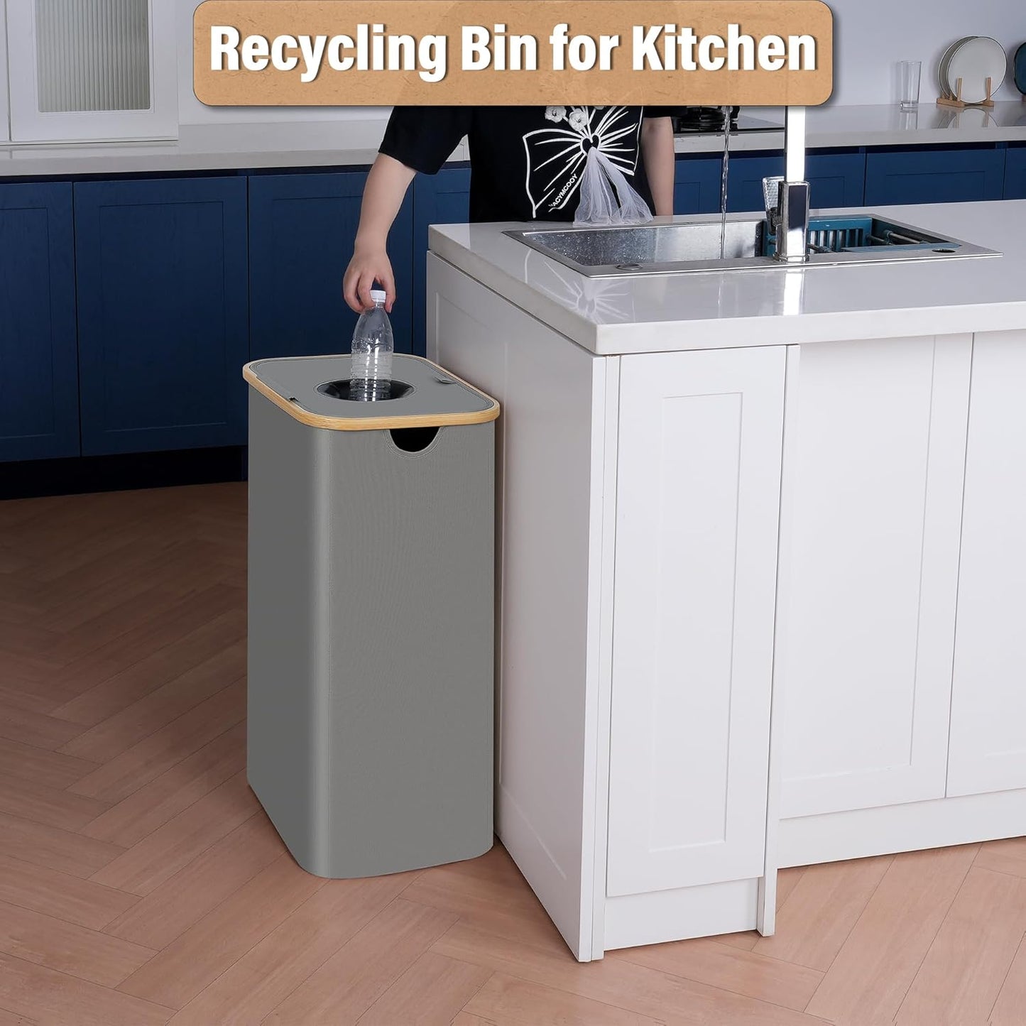 efluky Recycle Bin 26 Gallon, 100L Recycle Bin for Kitchen with 2 Removeable and Reusable Inner Bag, Large Recycling Bin with Lid for Bottle Can Plastice Stickers (Grey)