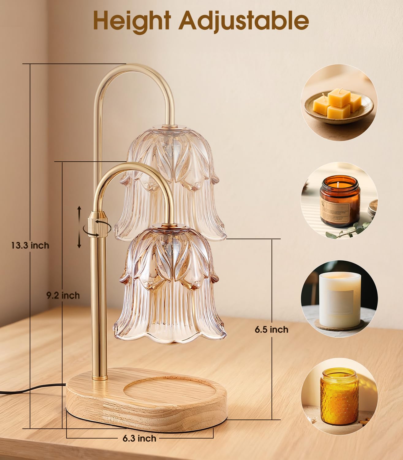 Candle Warmer Lamp Adjustable Timer - Electric Flower Glass Candles Light