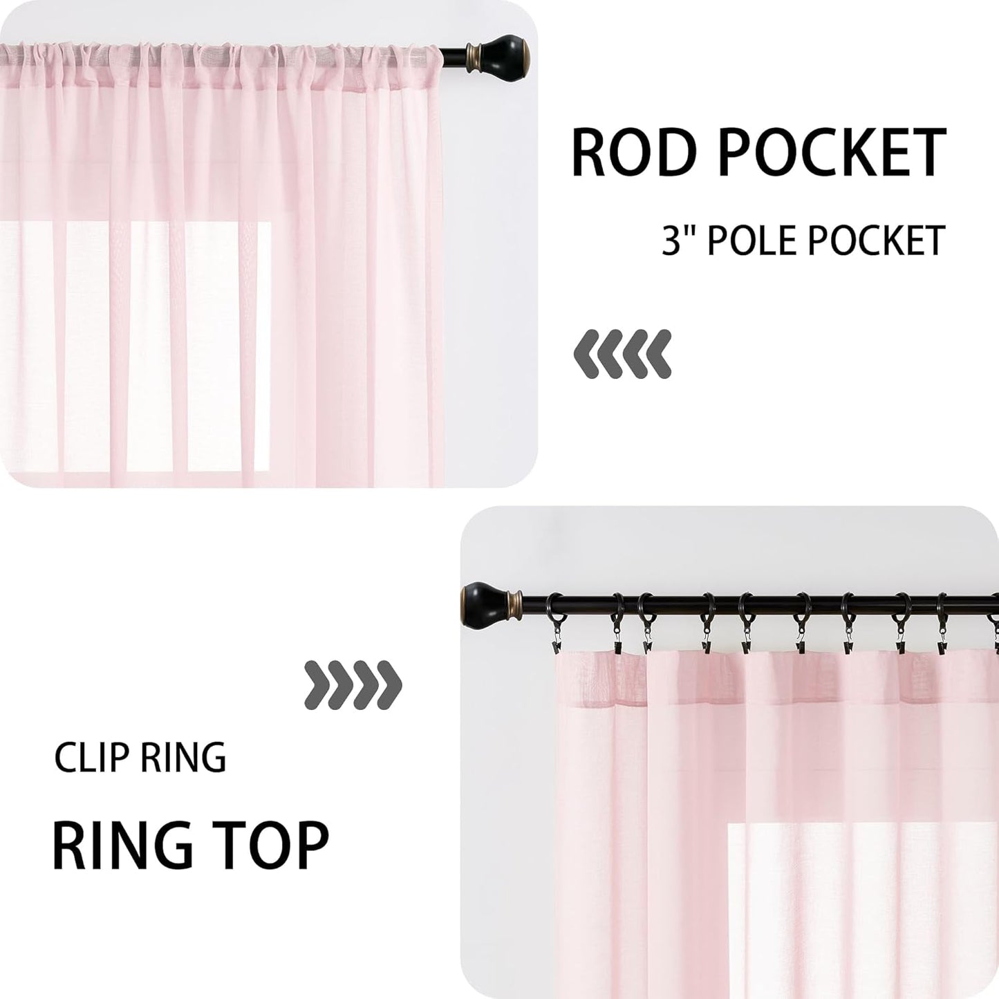 Tollpiz Sheer Door Curtains Closet Linen Textured Curtains Sheer Doorway Light Filtering Voile Rod French Door Pocket Curtain Patio Glass Door, 25 x 72 inches Long, Pink, Set of 1 Panel