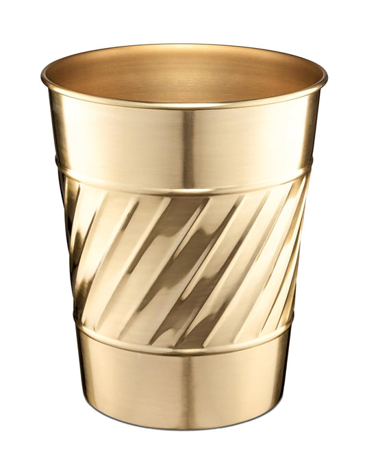 Monarch Abode Brushed Gold Handcrafted Wave Embossed Metal Wastebasket for Home Office, Decorative Waste Basket, Modern Bathroom Garbage Can, Durable & Decorative Trash Bin, Brushed Gold Trash Can