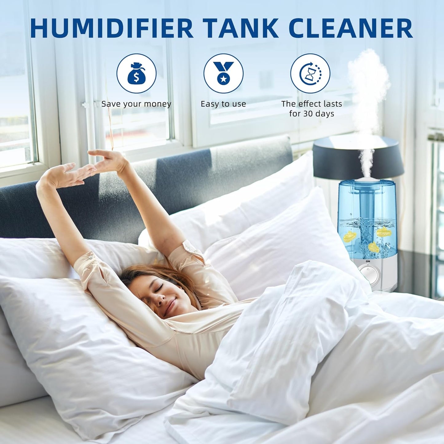 AMI PARTS Humidifier Tank Cleaner for Most Humidifier and Fish Tank, Softens Hard Water, Purifies Water, Prevents Hard Water Build-Up(Yellow & Blue Universal Humidifier Cleaner 14 pcs)