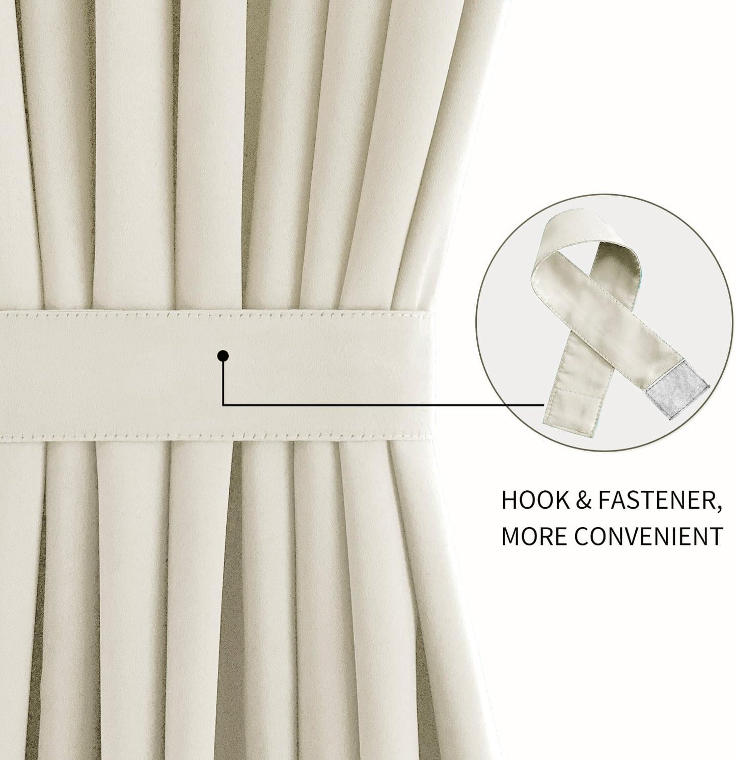 DWCN French Door Curtains – Rod Pocket Thermal Blackout Curtain for Window/Patio Doors/Doorways/Classroom/Kitchen for Privacy, 25W by 40L Inches, 1 Panel with Tieback, Light Beige