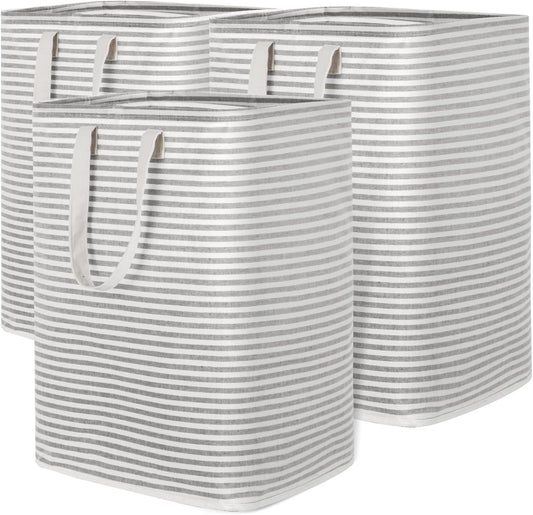 Lifewit 3 Pack Laundry Hamper Large Collapsible Laundry Baskets, Freestanding Waterproof Clothes Hamper with Easy Carry Handles in Laundry Room Bedroom Bathroom College Dorm for Adults, Grey, 3 x 90L