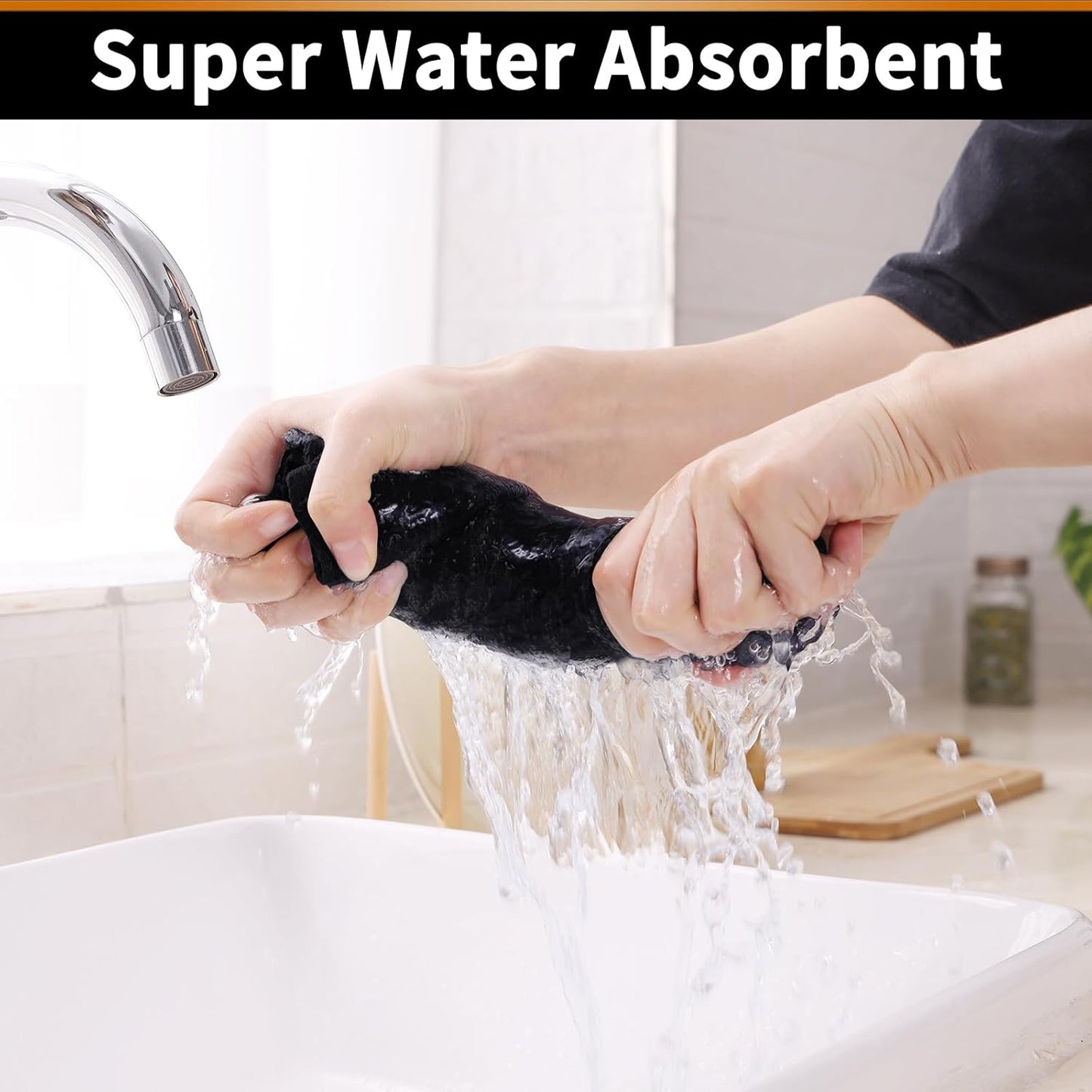 Homaxy 100% Cotton Waffle Weave Kitchen Towels - 8 Pack Soft and Absorbent Dish Towels - 16 x 26 Inches Quick Dry Hand Towels - Black