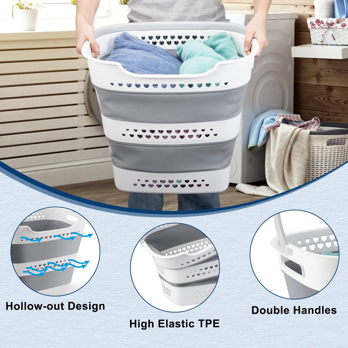 Collapsible Laundry Basket 42L Foldable Pop-Up Clothes Hamper for Dorm