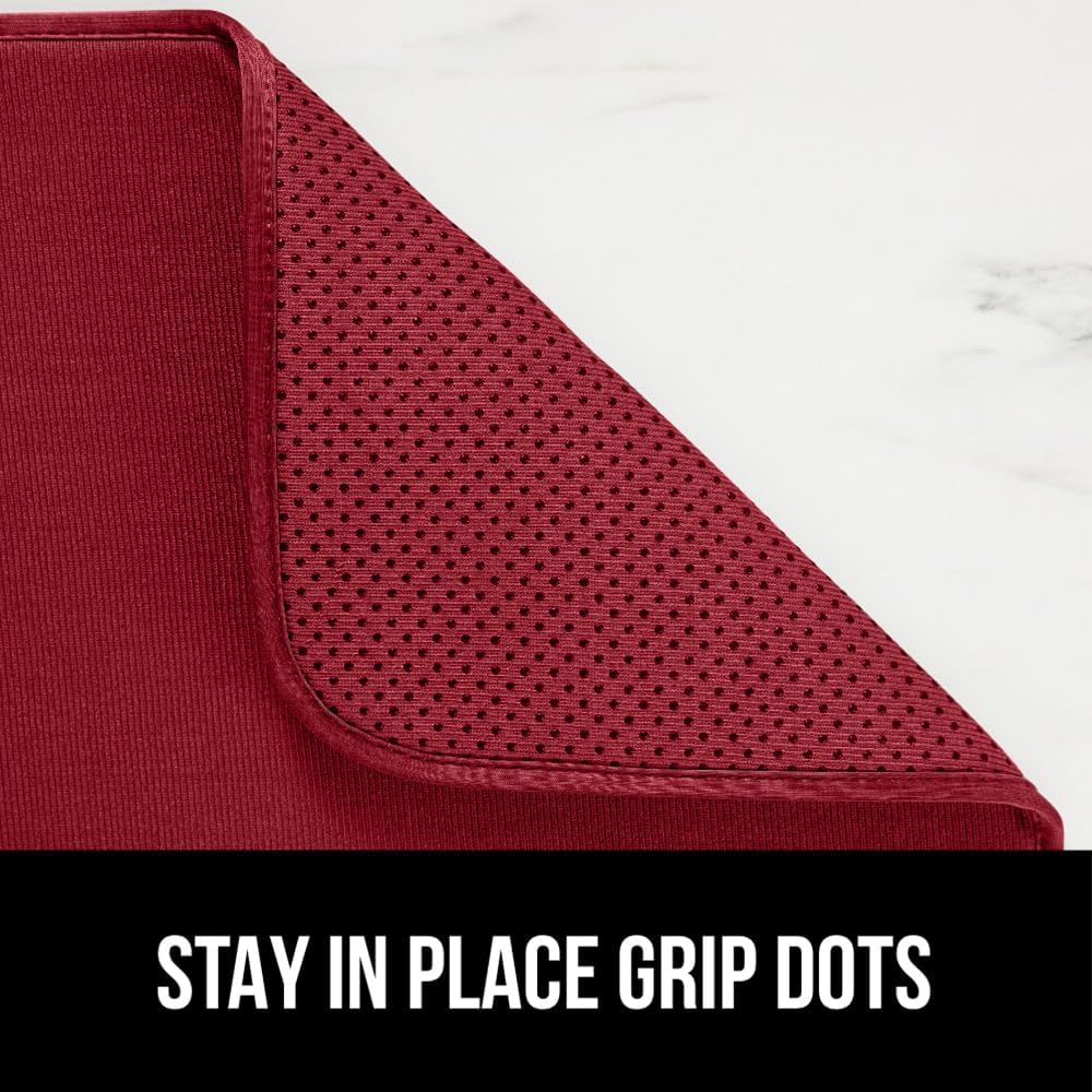 GORILLA GRIP Ultra Water Absorbent Microfiber Dish Drying Mat, 18x32, Quick Dry Thick Mesh, Slip Resistant Pad for Sink Dishes or Under Rack, Kitchen Counter Accessories, Machine Wash Mats, Red